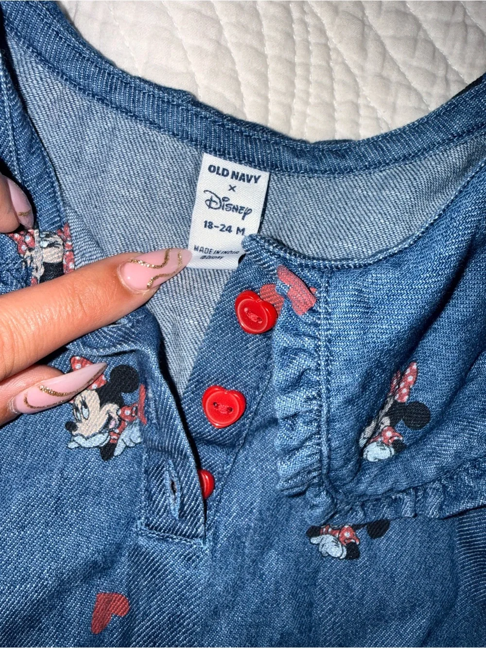Girl's Blue Denim Minnie Mouse Print Dress 18-24M NWT